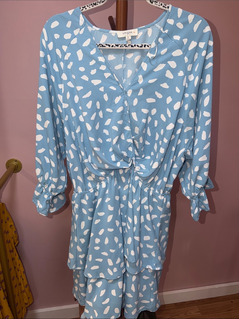 Umgee Light Blue & White Printed Tiered Wrap Dress